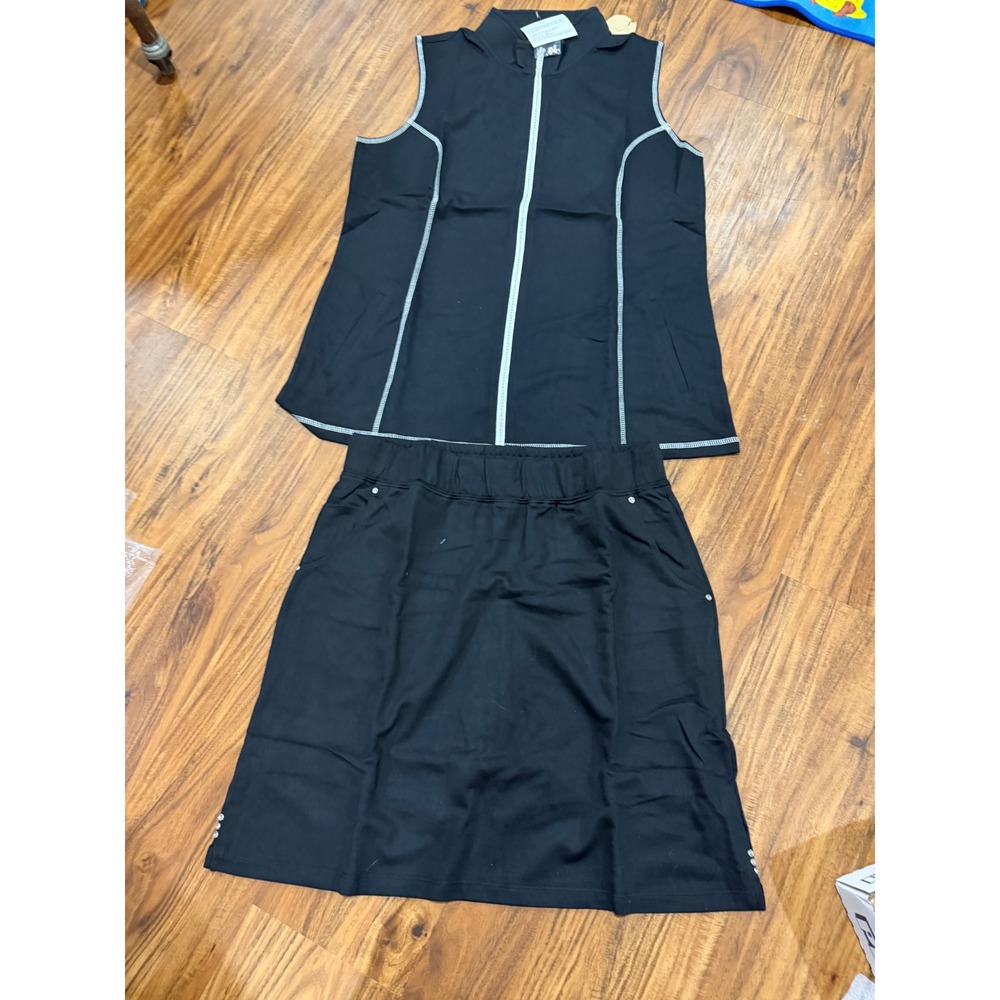 Athleisure Womens Quacker Factory Vest and Skirt Set L Black